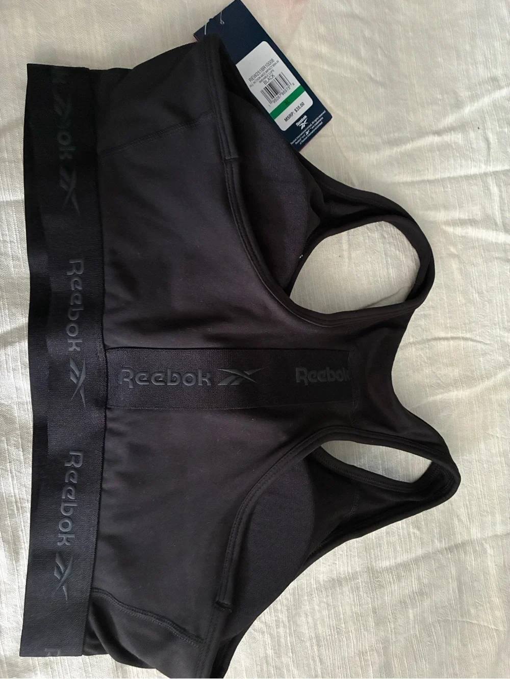 Reebok Black Sports Bra XL Medium Support Racerback Stretch Activewear Gym Yoga